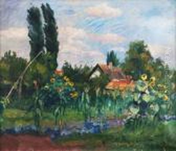 Napraforgos Udvar Oil Painting by Istvan Stefan Bosznay /