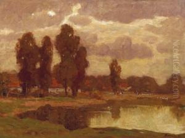 Landscape With A Duck-pond Oil Painting by Istvan Stefan Bosznay /