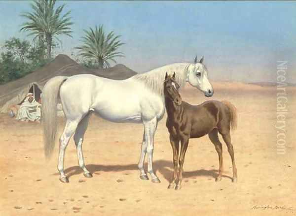 Arab horses in the desert Oil Painting by Harrington Bird