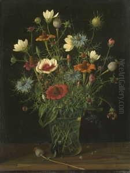 Blumenstilleben Mit Mohnkapseln Oil Painting by Herbert Bottger