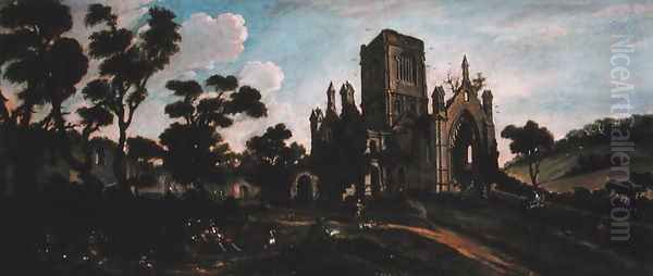 South View of Kirkstall Abbey c.1738 Oil Painting by Johann Baptiste Bouttats