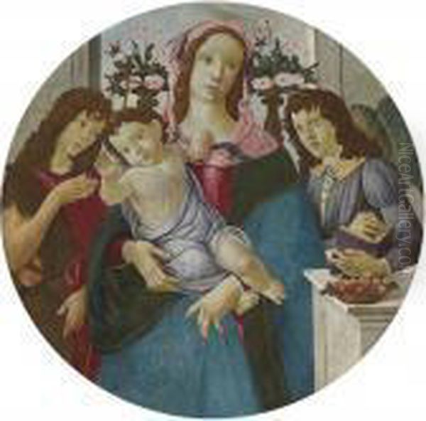 The Madonna And Child With Two Angels Oil Painting by Sandro Botticelli