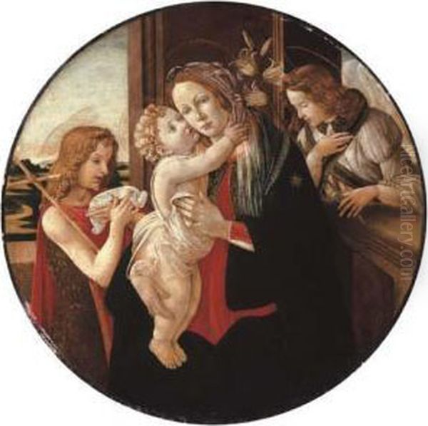 The Madonna And Child With The Young Saint John The Baptist And The Archangel Gabriel Oil Painting by Sandro Botticelli