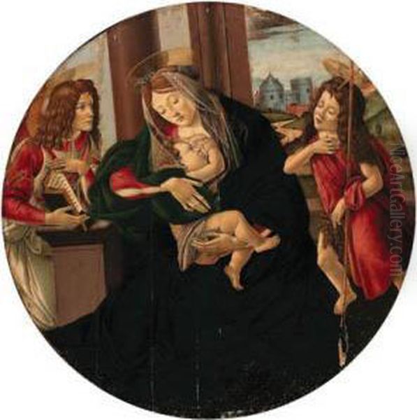 The Madonna And Child Enthroned With An Angel And The Infant Saintjohn The Baptist Oil Painting by Sandro Botticelli