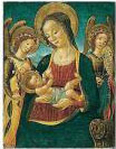 The Madonna And Child Enthroned, Flanked By Two Angels Oil Painting by Francesco Botticini