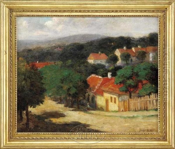 Red Roofed Village Oil Painting by Georges Alfred Bottini