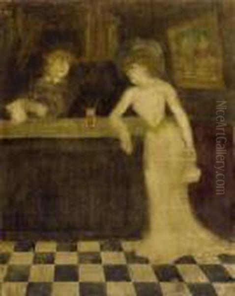 Au Bar Oil Painting by Georges Alfred Bottini