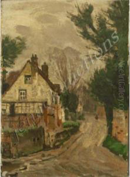 Street Scene With Figure Oil Painting by Albert Ernest Bottomley