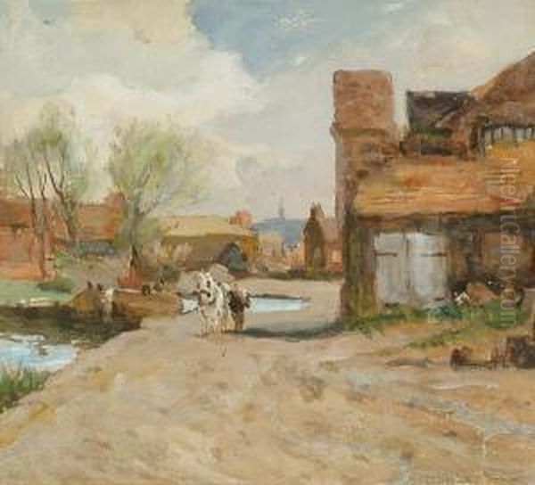 Walking Down A Rural Lane Oil Painting by Albert Ernest Bottomley