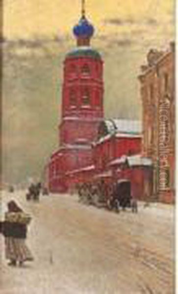 Moscou, Traineau Sous La Neige Devant L'eglise by Paul Louis Bouchard