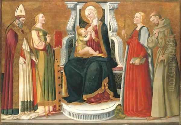 The Madonna and Child with a Bishop Saint, Saints Catherine of Alexandria, Margaret of Antioch and Francis of Assisi Oil Painting by Nero di Bicci