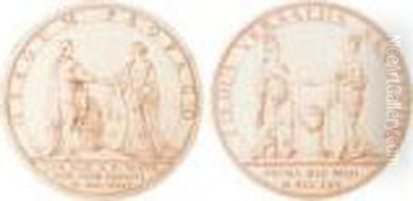 Two Designs For Medals: Oil Painting by Edme Bouchardon