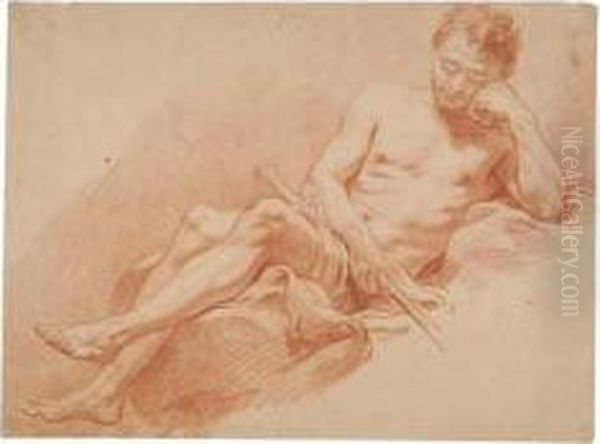 A Reclining Male Nude Academy Oil Painting by Edme Bouchardon