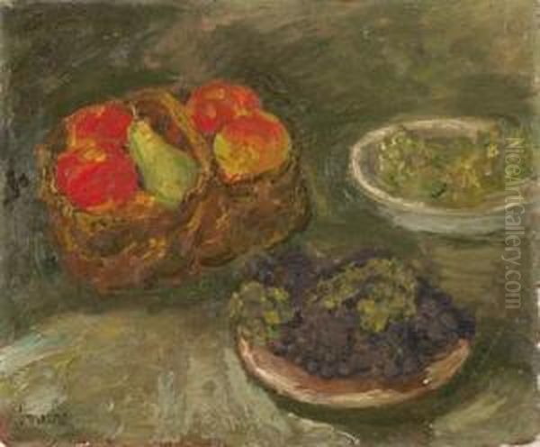  Nature Morte Aux Raisins Et Panier De Fruits  Oil Painting by Georges Bouche