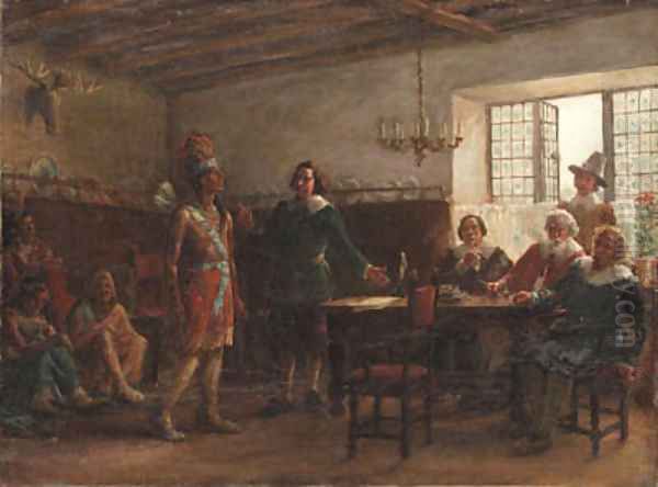 Massasoit Signing a Treaty Oil Painting by Jennie Augusta Brownscombe