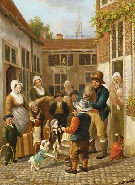 Musicians on a Square in the Hague Oil Painting by Pieter Daniel van der Burgh