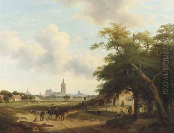 Panoramic view of The Hague, with the Nieuwe Kerk and the St Jacob's Kerk beyond Oil Painting by Pieter Daniel van der Burgh