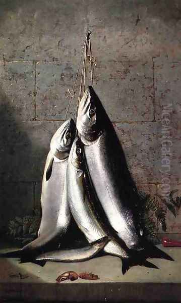 Hanging California Salmon Oil Painting by Samuel Brooks