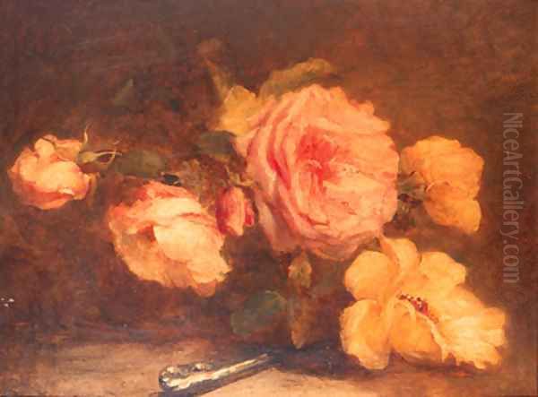 Pink roses Oil Painting by Catherine Bisschop-Swift