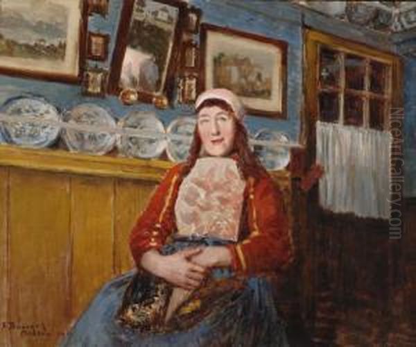 A Woman In Regional Dress In Marken Oil Painting by Joseph-Felix Bouchor