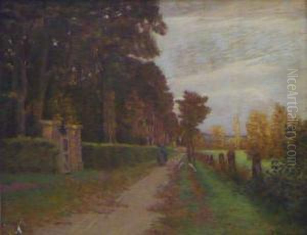 Bergere Et Ses Moutons Dans Une Allee Oil Painting by Joseph-Felix Bouchor