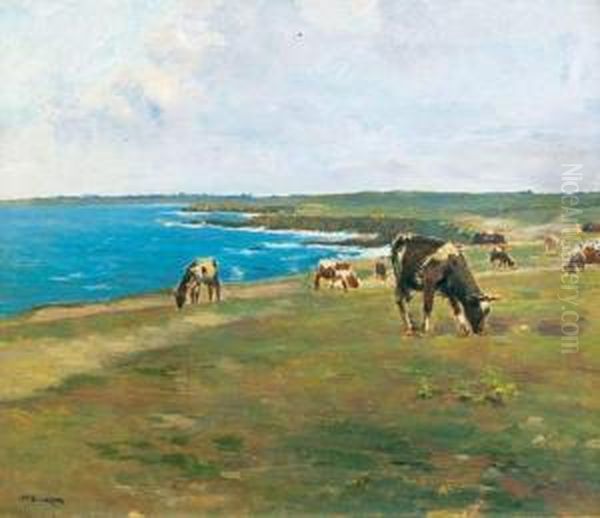 Vaches Au Paturage Oil Painting by Joseph-Felix Bouchor