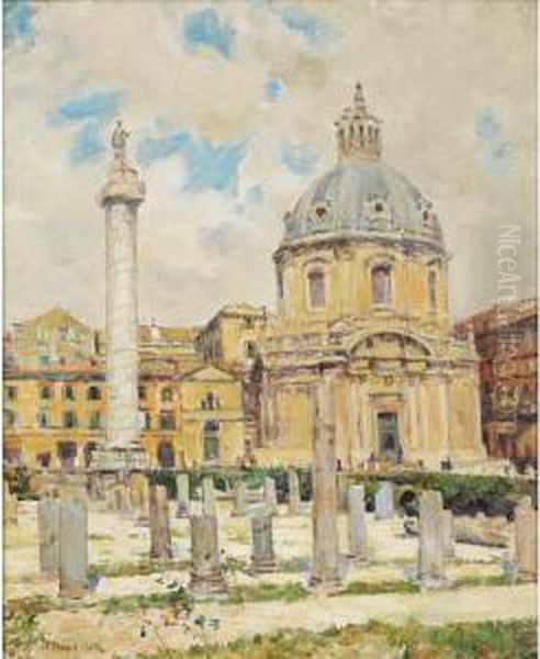 Le Forum De Trajan A Rome [trajan's Forum In Rome, Oil On Canvas, Signed.] Oil Painting by Joseph-Felix Bouchor