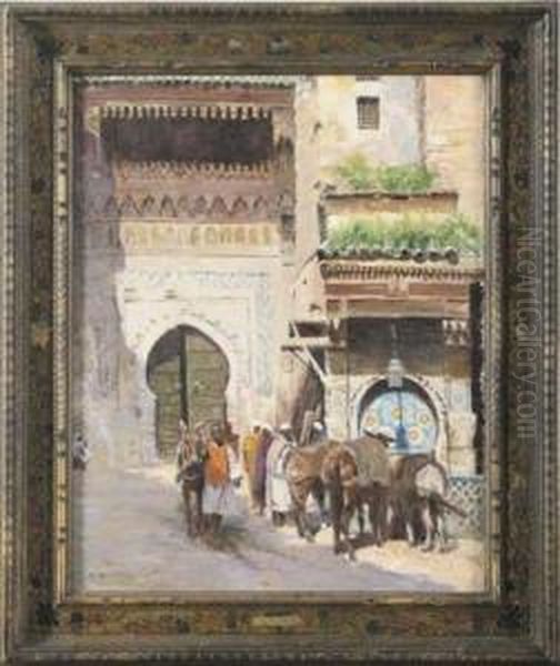 La Fontaine Nejjarine, Fes Oil Painting by Joseph-Felix Bouchor