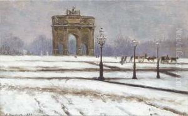 Le Carousel Du Louvre Dans Le Neige Oil Painting by Joseph-Felix Bouchor