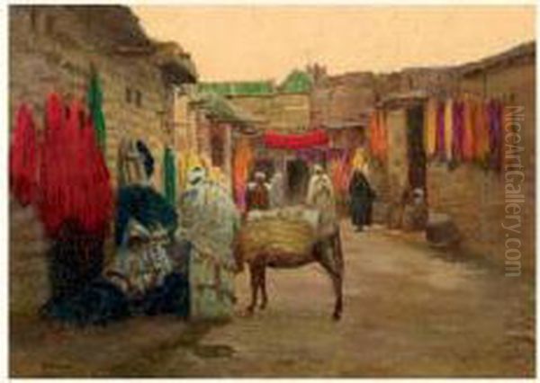 La Rue Des Teinturiers A Marrakech Oil Painting by Joseph-Felix Bouchor