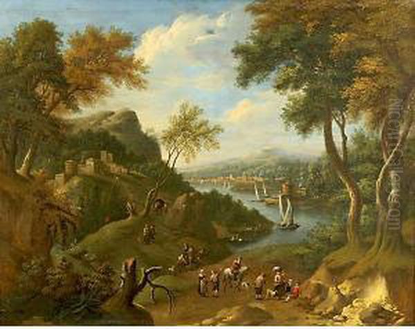 Paesaggio Italiano Con Viaggiatori Oil Painting by Adriaen Frans Boudewijns