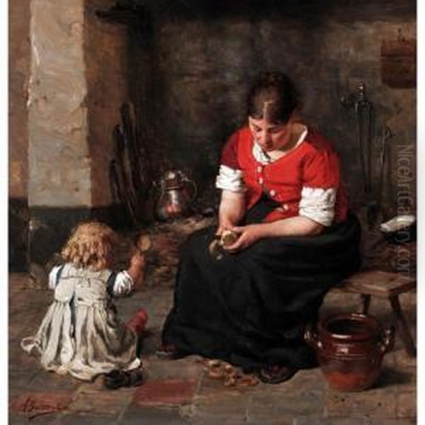 Preparing Vegetables Oil Painting by Alois Boudry