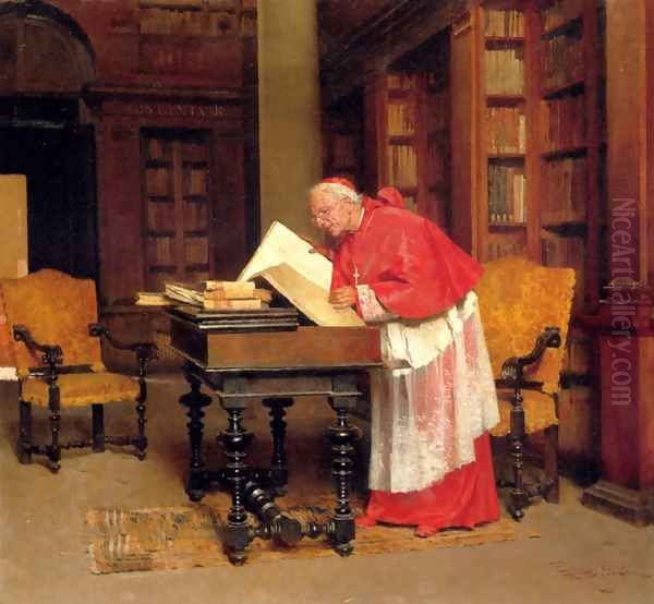 A Cardinal In His Study Oil Painting by Giovanni Paolo Bedini