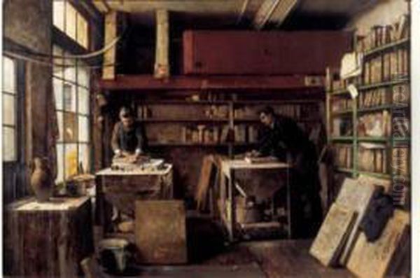 L'atelier De Lithographie Oil Painting by Alois Boudry