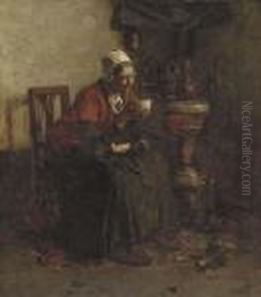 Un Moment De Repos Apres Le Menage Oil Painting by Alois Boudry