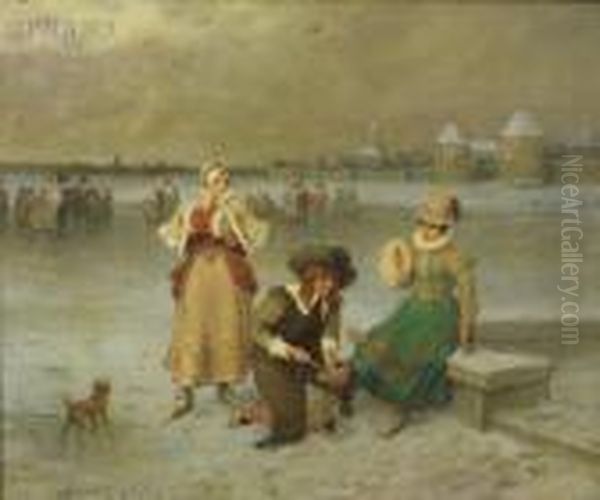 Skating On The Pond Oil Painting by George Henry Boughton