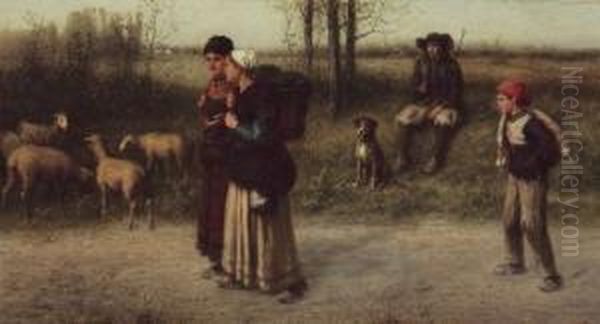 A Breton Pastoral'' Oil Painting by George Henry Boughton