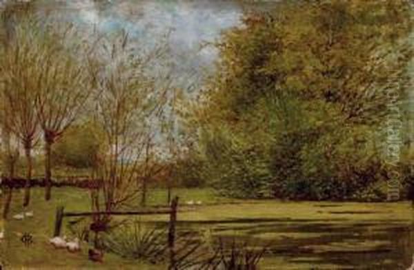 Ducks By A Pond Oil Painting by George Henry Boughton