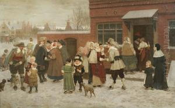 Party For New Year's Day In New Amsterdam Oil Painting by George Henry Boughton