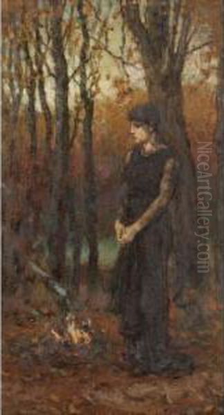 Girl In An Autumn Woodland Oil Painting by George Henry Boughton