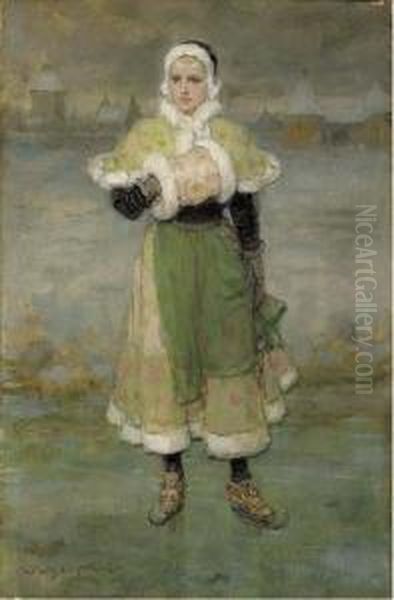 Woman On Skates Oil Painting by George Henry Boughton