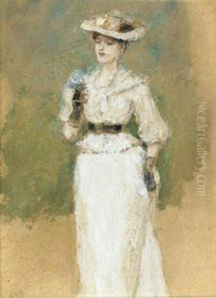 Portrait Of A Woman In White Oil Painting by George Henry Boughton