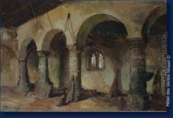 Interieur D'eglise Al'abandon Oil Painting by Georges Bouillon