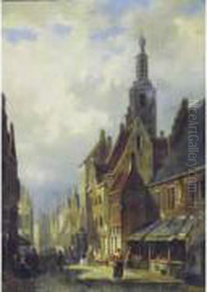 Scene De Rue A Gand Oil Painting by Francois Jean Louis Boulanger