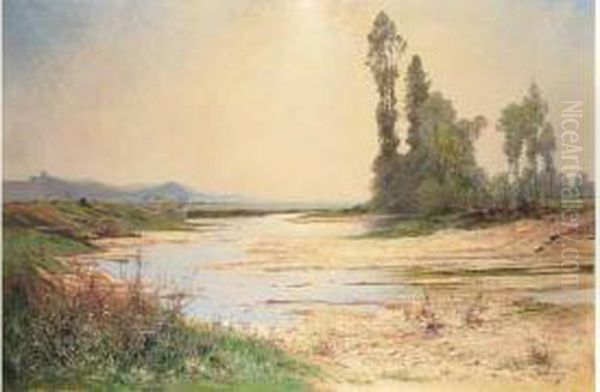 < Bord De Riviere >. Oil Painting by Louis Boulanger