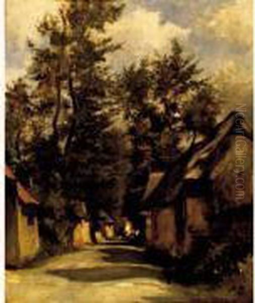 Rue Du Village Sous Le Soleil Normand Oil Painting by Auguste I Boulard