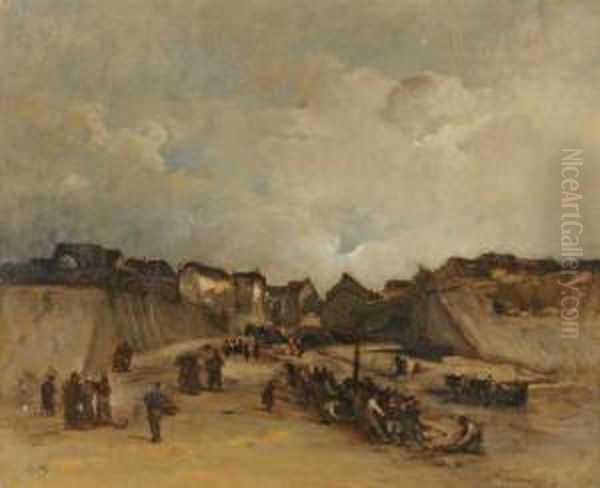 Village De Pecheurs Oil Painting by Auguste Ii Boulard