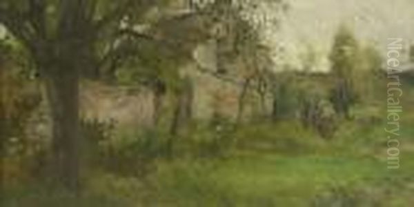 Paysanne Devant Un Hameau Oil Painting by Auguste Ii Boulard