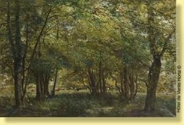 Troupeau Dans Une Clairiere Oil Painting by Hippolyte Boulenger