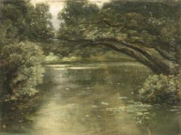 A Woodland Stream Oil Painting by Hippolyte Boulenger